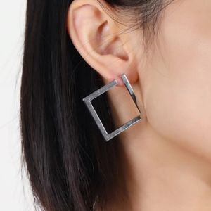 Modern Minimalist Silver Square Hoops